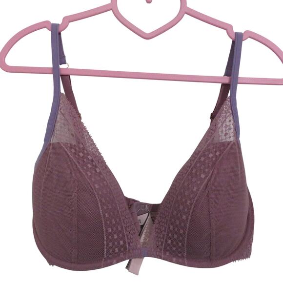 Victoria's Secret Womens Sz 34D Mauvy Purple Mesh Overlay Plunge Bra - Picture 1 of 5